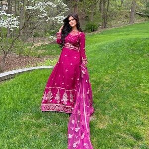 Pakistani Fuschia link three piece outfit